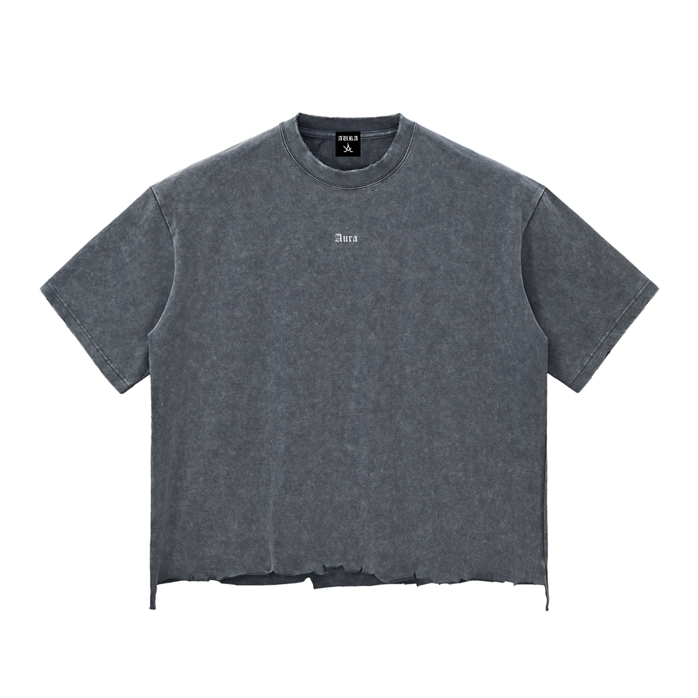 Aura Snow Wash Raw-Hem Boxy T-Shirt – Stone-Wash Vintage Crop Tee for Street & Gym Wear - Aura Linen