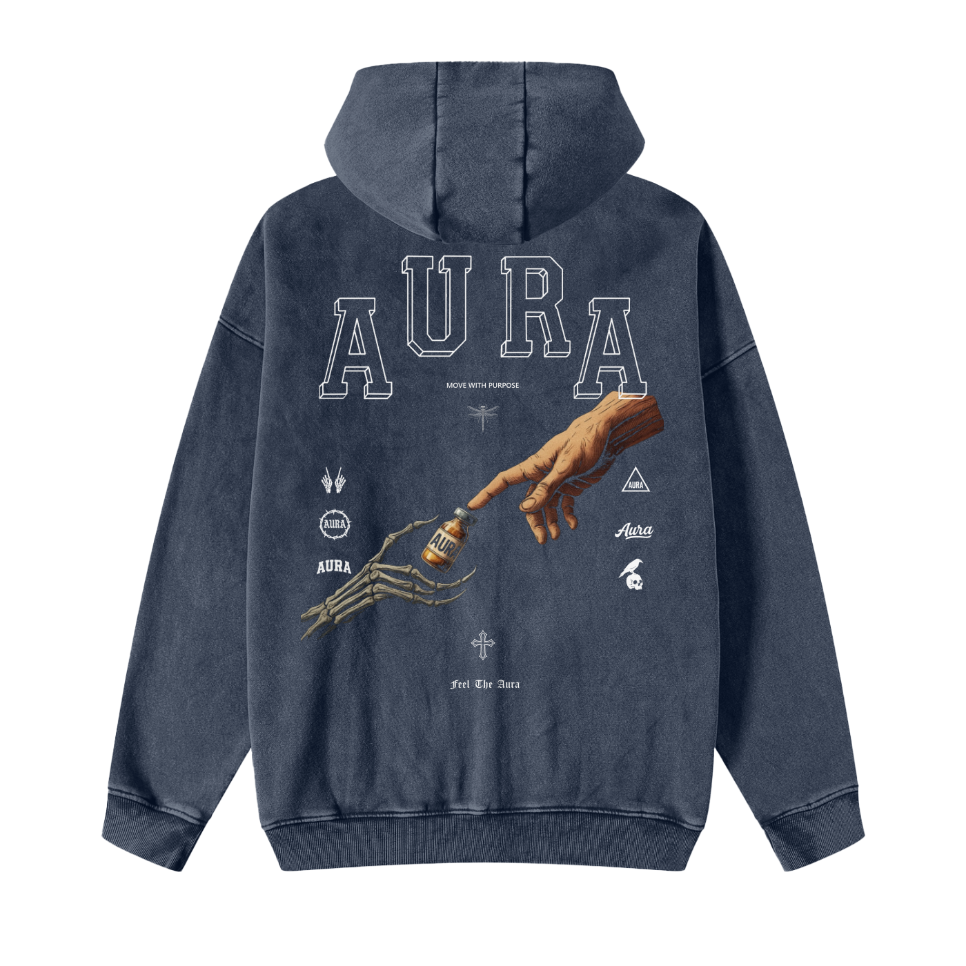 Aura Dirty Washed Zip-Up Fleece Hoodie – Retro Distressed Street Style Hooded Jacket - Aura Linen