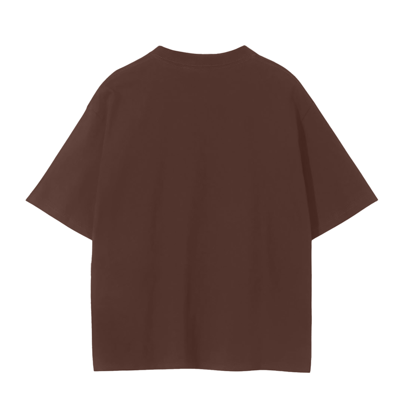 Back view of unisex seamless brown cotton t-shirt with round neck and short sleeves