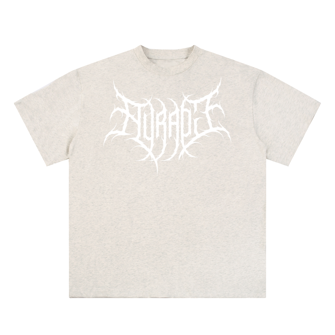 Unisex Essential T-Shirt in light gray with white graphic print, loose fit, 100% cotton, short sleeves, round neck, casual and sporty style