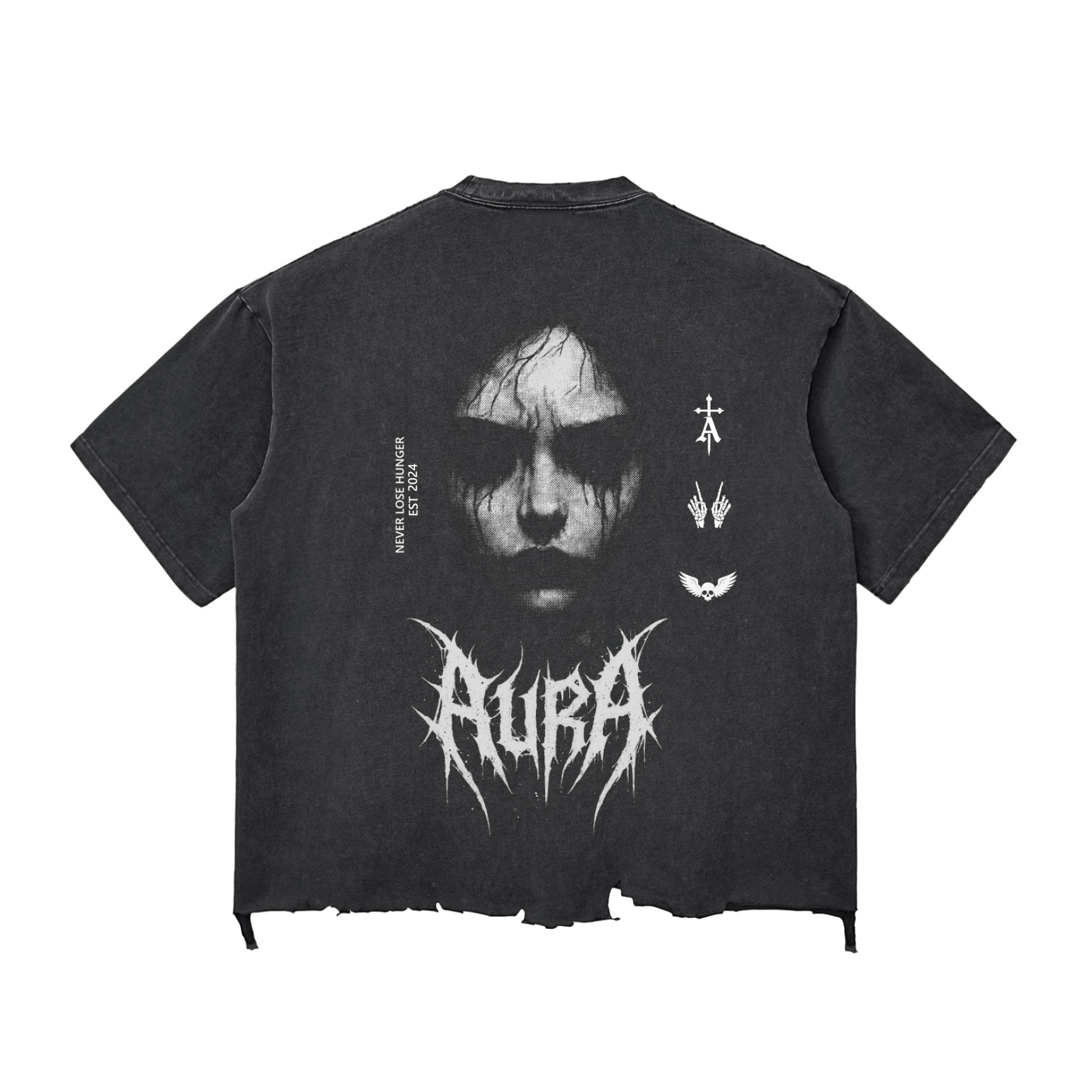 Aura Snow Wash Raw-Hem Boxy T-Shirt – Stone-Wash Vintage Crop Tee for Street & Gym Wear - Aura Linen