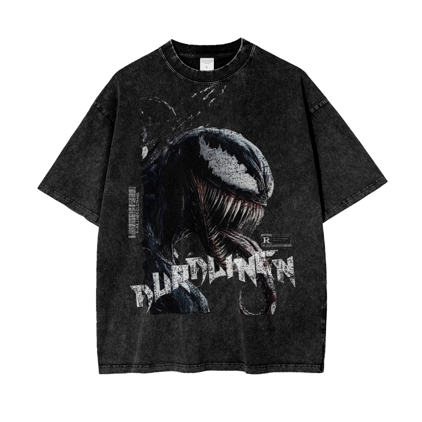 Black Spider-Man Venom Aura Tee with graphic print, loose fit, 100% cotton, short sleeve, round neck, casual streetwear style