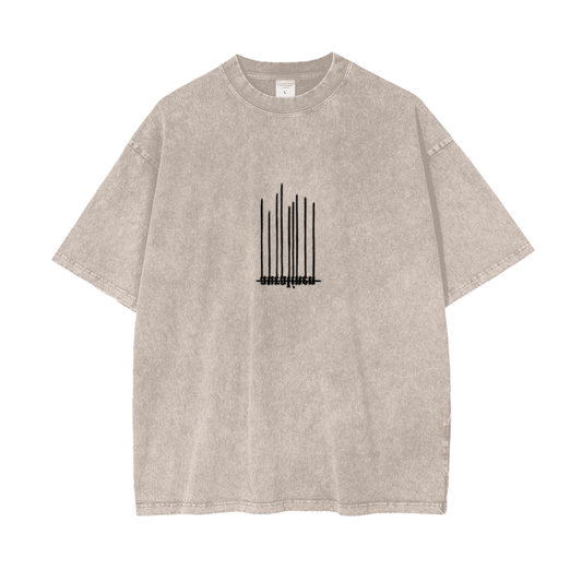 Blurred Reversed Aura Tee loose fit vintage streetwear cotton t-shirt with black vertical bar design and snow wash finish