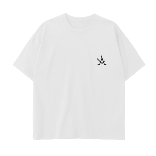 White Angel Graphic Tee with minimalist black logo, loose fit, 100% cotton streetwear top