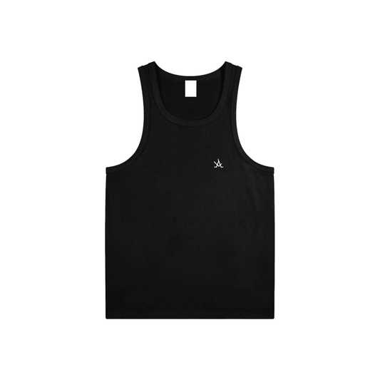 Black men's Essential Performance Tank Top sleeveless bodycon round neck cotton blend gym wear