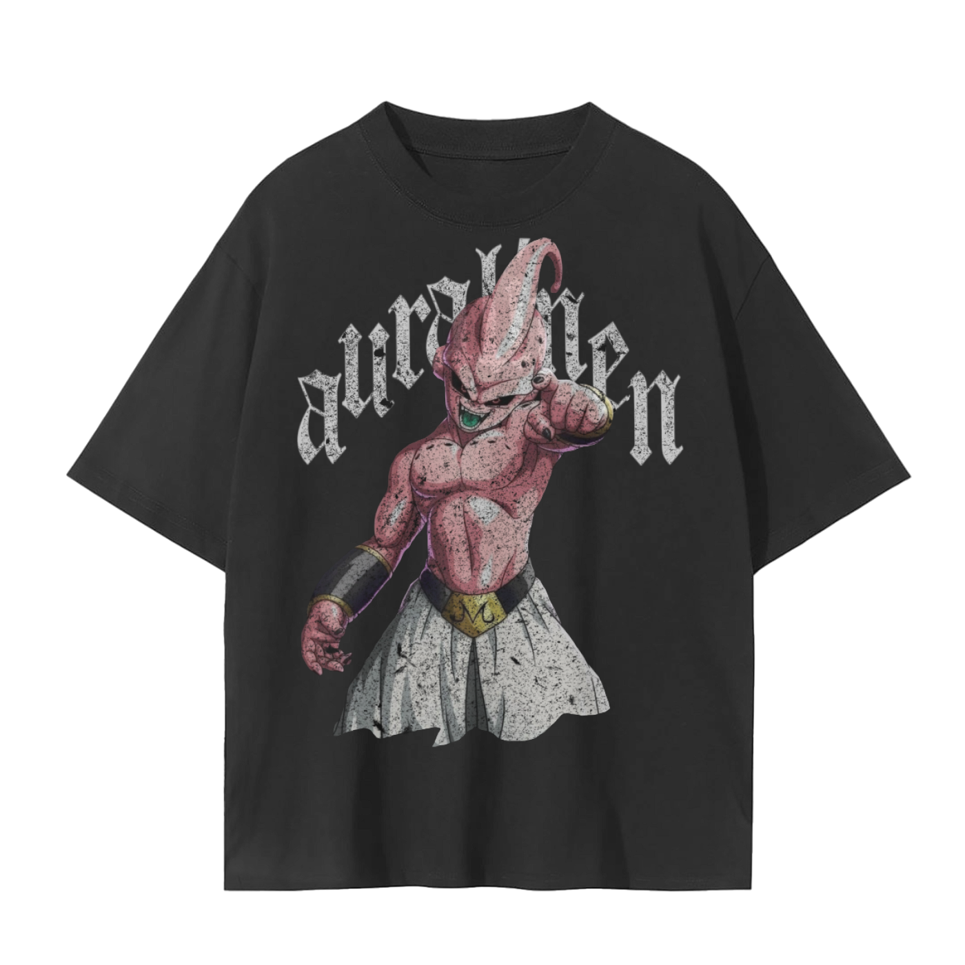 Unisex seamless black cotton T-shirt with Anime Dragon Ball Z Kid Buu graphic and round neck