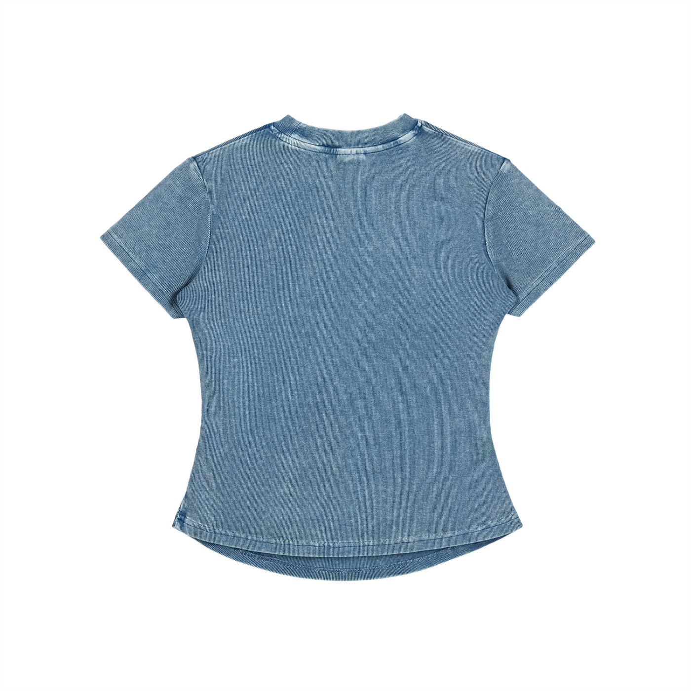 Women’s vintaged-wash bodycon cotton t-shirt, short sleeve, round neck, moderate thickness.