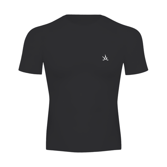 Men's black performance T-shirt with short sleeves and high stretch fabric