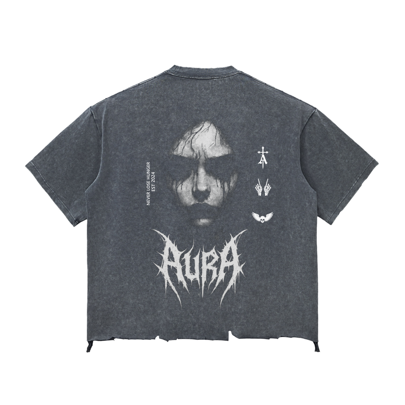 Aura Snow Wash Raw-Hem Boxy T-Shirt – Stone-Wash Vintage Crop Tee for Street & Gym Wear - Aura Linen