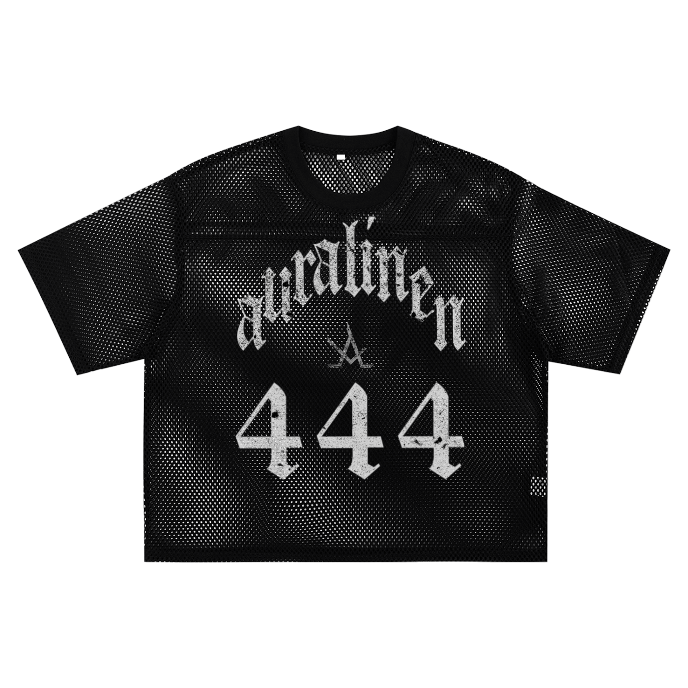 See-through Boxy Net black mesh jersey with 444 print Unisex streetwear top