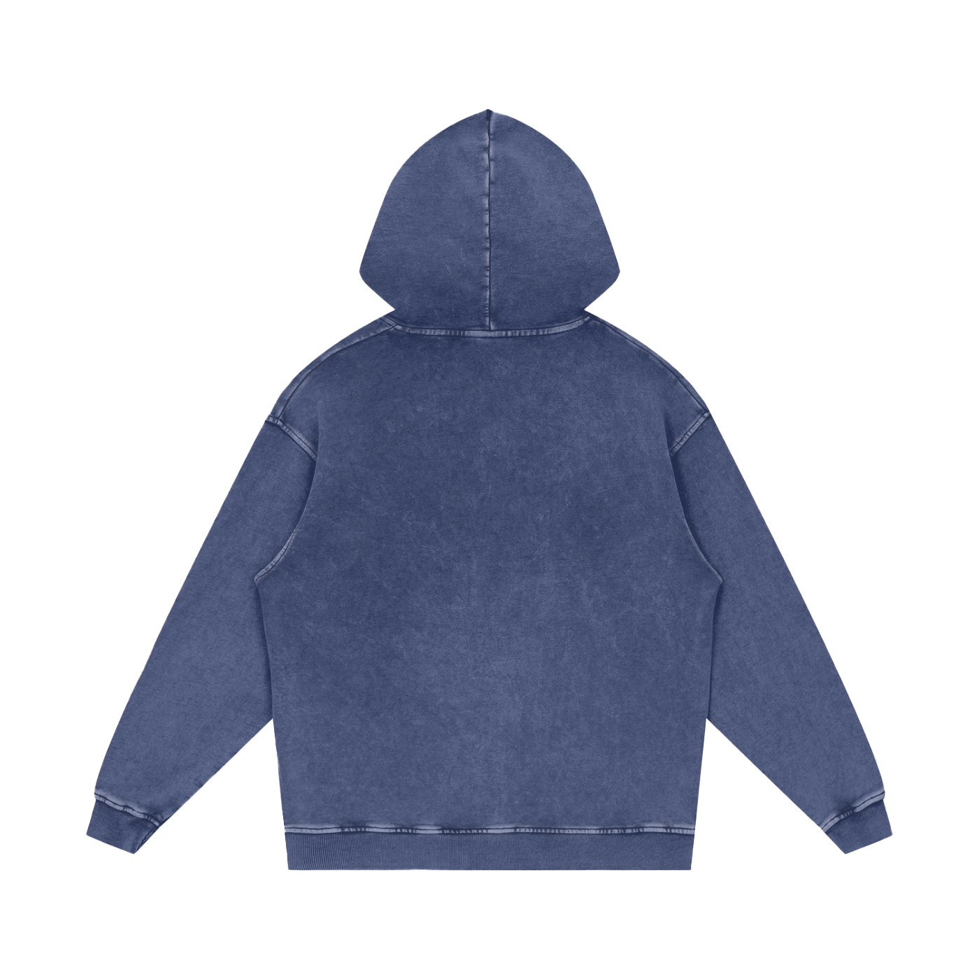 Unisex oversized logo acid wash hoodie in navy blue cotton with hood and rib cuffs