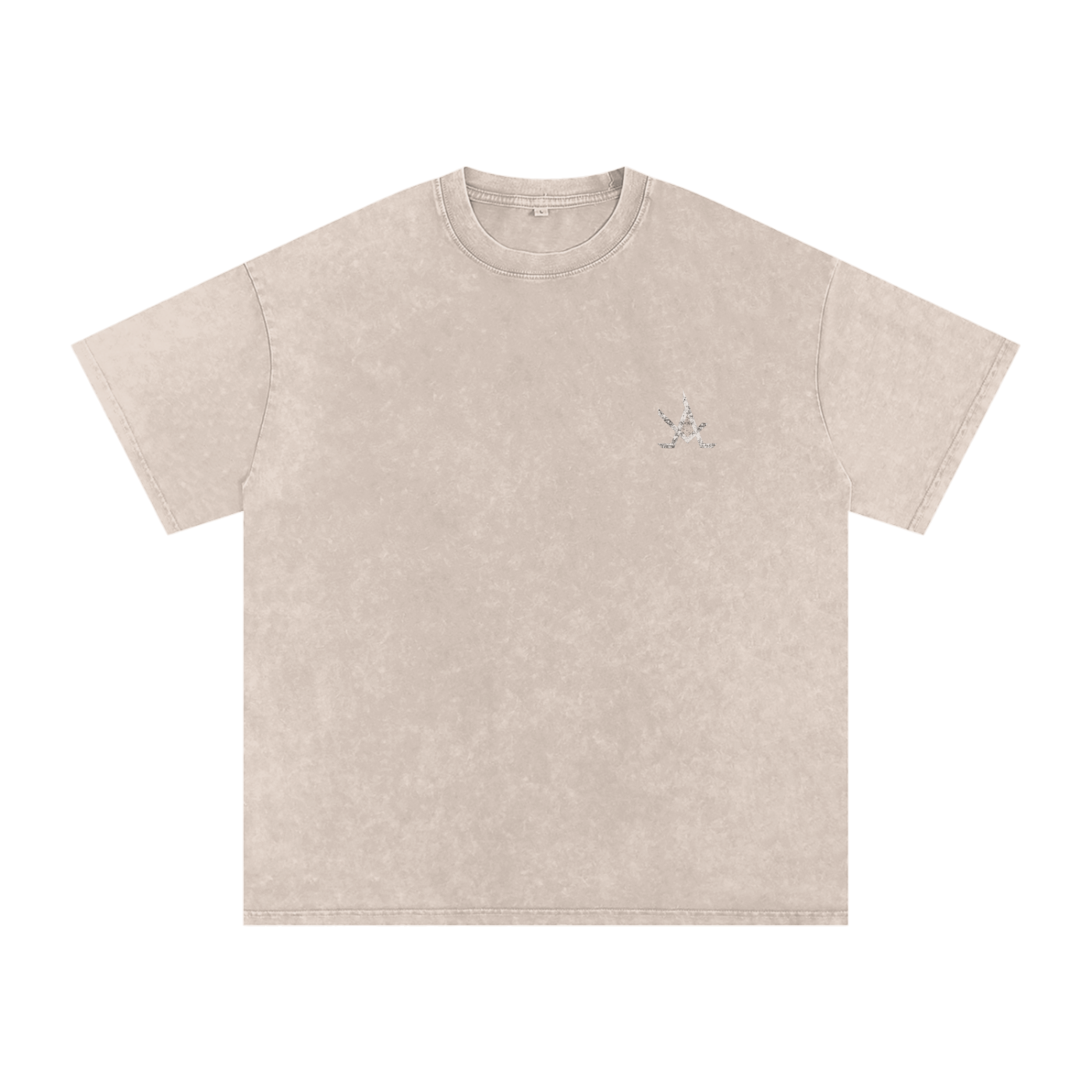 Unisex Logo Acid Wash Oversize T-Shirt in beige with round neck and short sleeves, 100% cotton fabric.