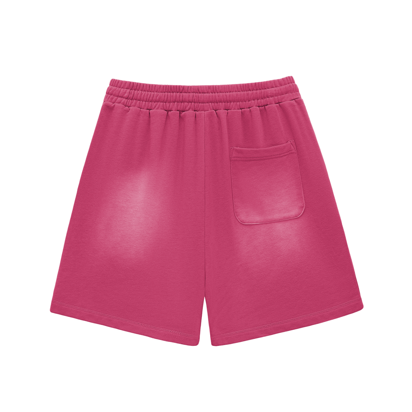 Unisex Sun Fade Raw Edge Cotton Shorts in pink with loose fit and back pocket