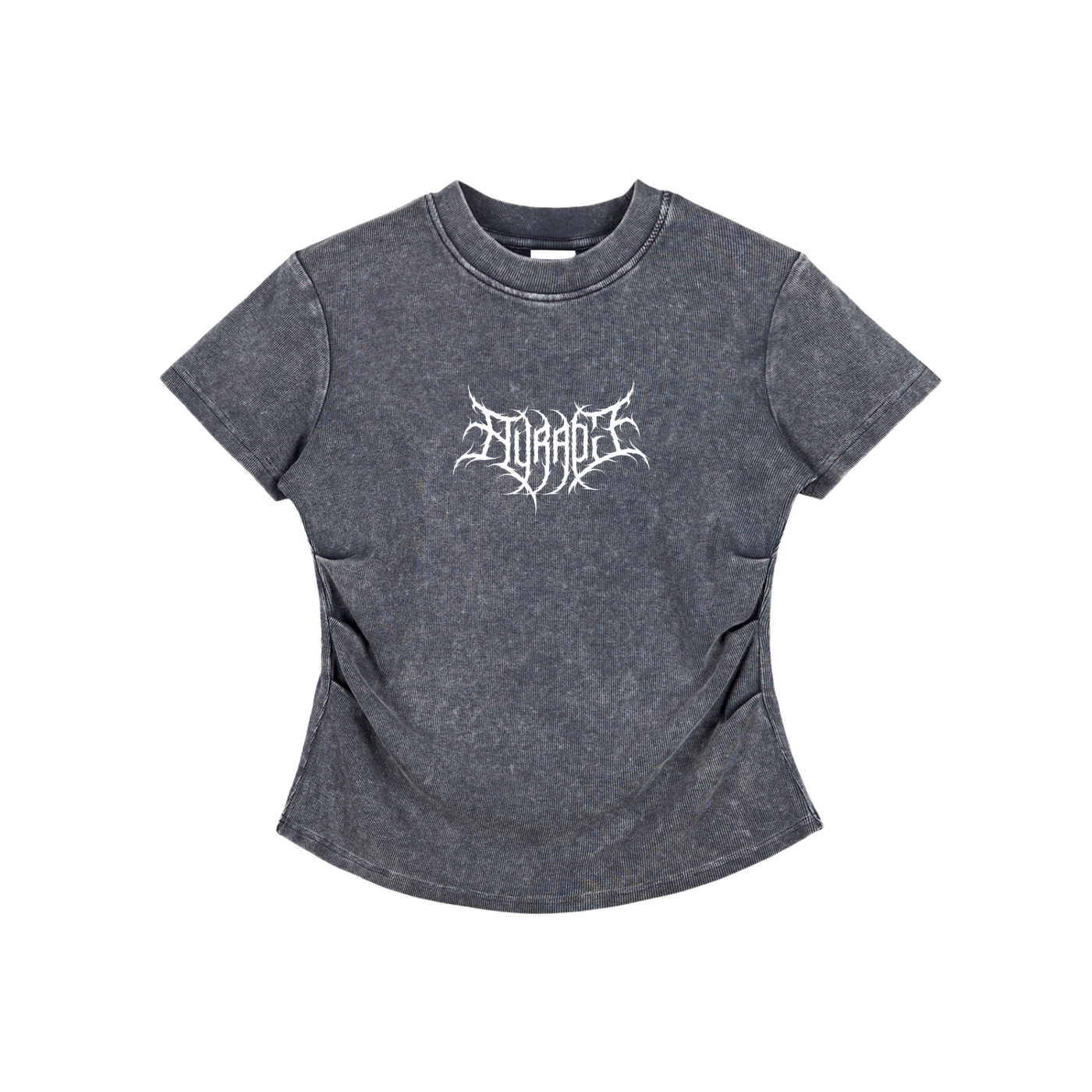 Vintaged-Wash Bodycon black cotton blend women's T-shirt with short sleeves and round neck