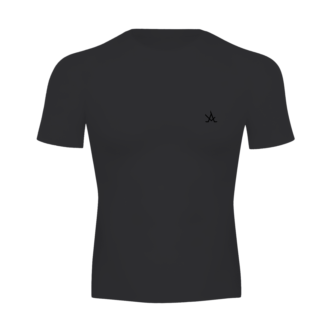 Black men's skinny performance T-shirt with short raglan sleeves and Aura logo on chest