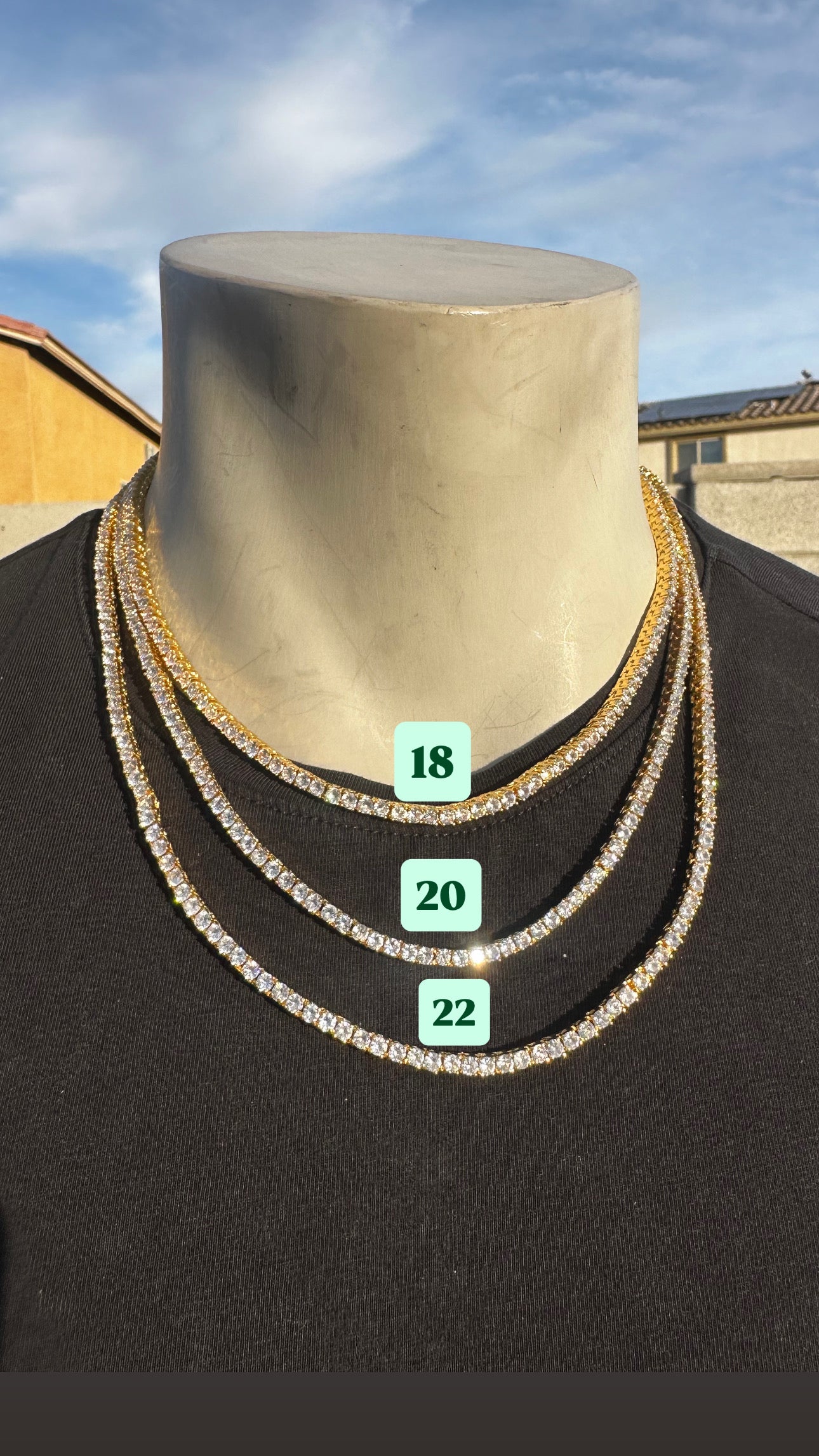 Sterling Silver Moissanite Tennis Chain – 18–22 Inch Adjustable 3mm - Aura Linen