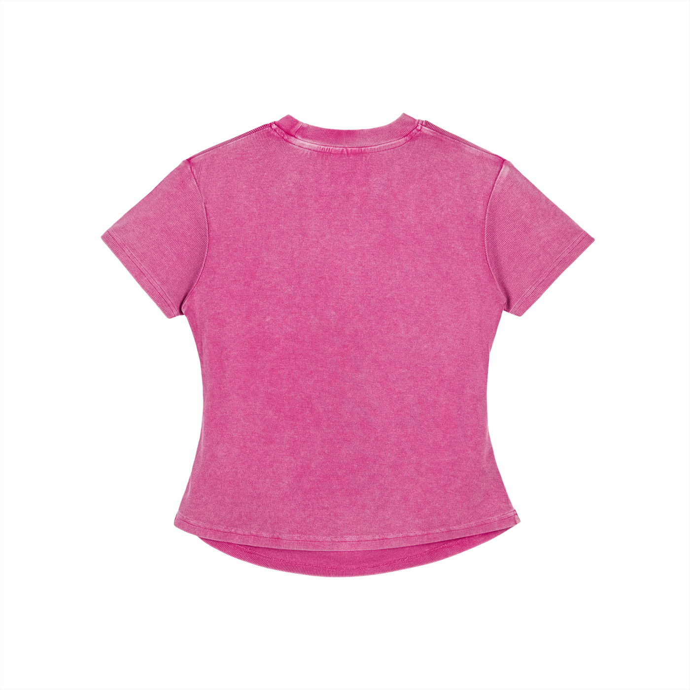 Vintaged-wash bodycon women's cotton t-shirt in pink with short sleeves and round neck