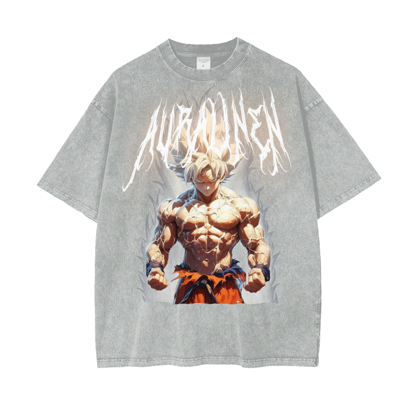 Grey Goku Aura graphic cotton t-shirt with loose fit and short sleeves