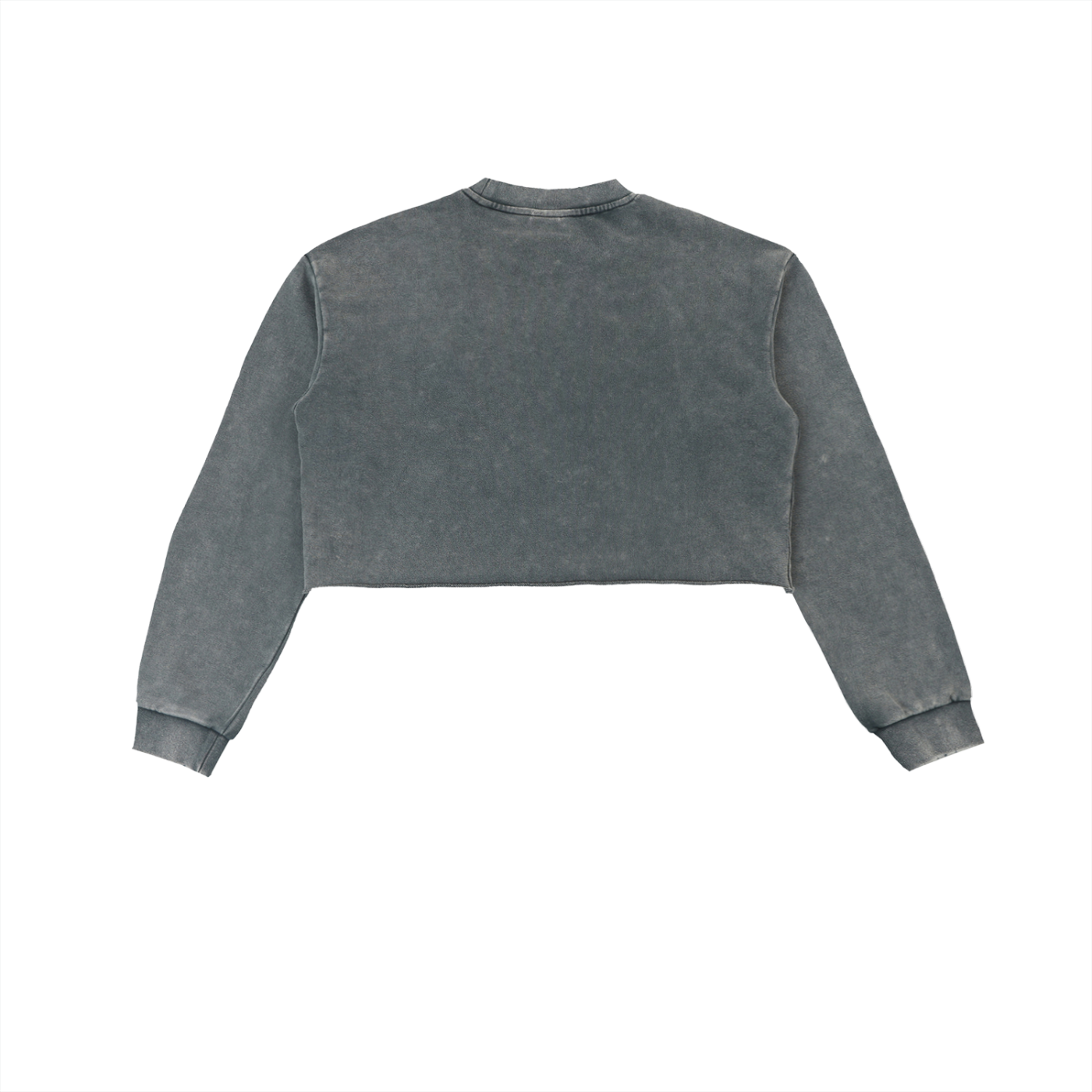 Women’s snow washed raw edge cropped sweatshirt in thick 100% cotton with long sleeves and round neck.