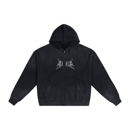 Hand-Frayed Sunfade Zip Hoodie