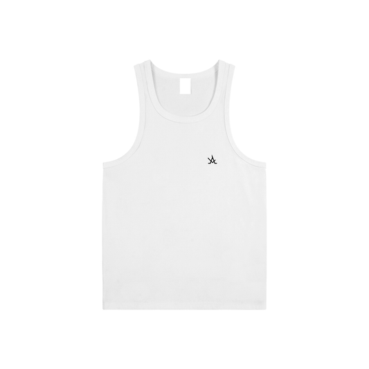 Men's white performance tank top sleeveless bodycon cotton blend sport gym wear