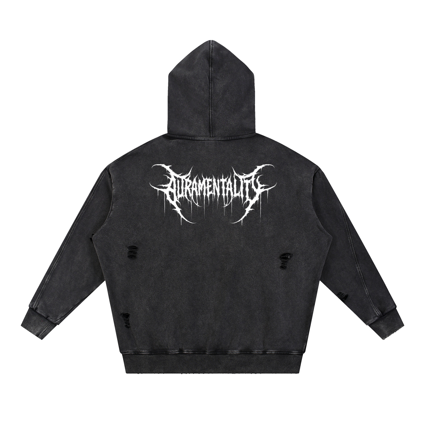 Snow Washed Distressed Panel Pocket Hoodie