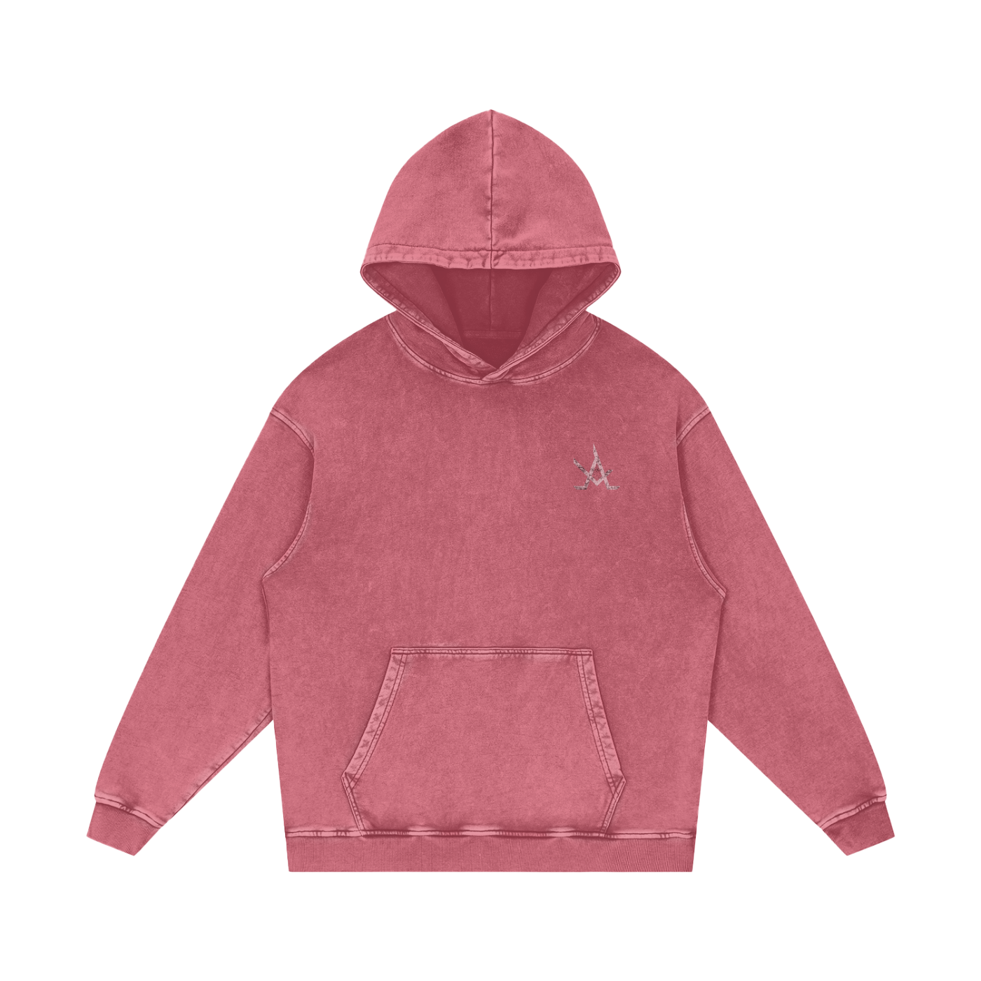 Unisex oversized logo acid wash hoodie in washed pink cotton with hood and rib cuffs