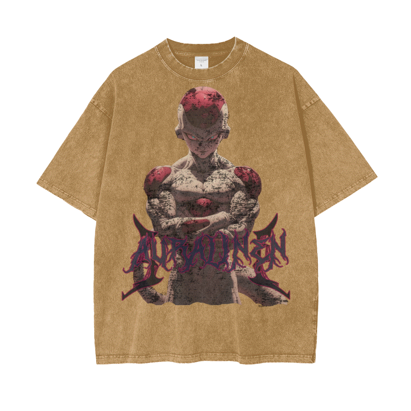Freeza Aura Tee casual brown cotton t-shirt with graphic print, drop shoulder, round neck, and relaxed fit