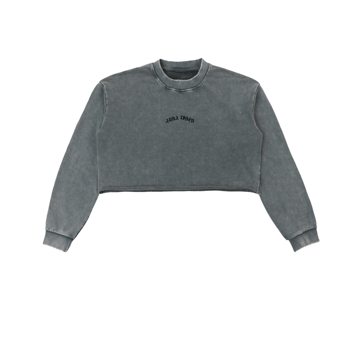 Women's snow washed raw edge cropped sweatshirt, 100% cotton, long sleeve, casual street style.