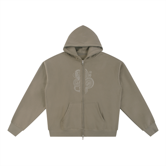 Aura Essential Heavyweight High-Neck Zip-Up Hoodie – Minimal Unisex Street Style Outerwear - Aura Linen