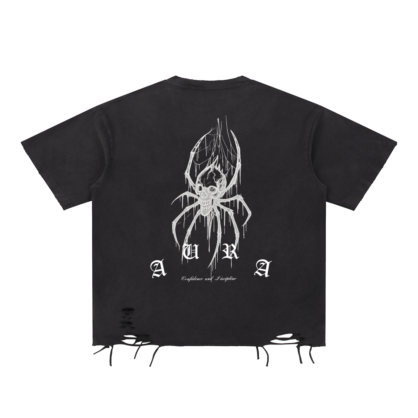 Aura Snow Washed Raw-Hem T-Shirt – Distressed Street Style Oversized Tee for Men and Women - Aura Linen