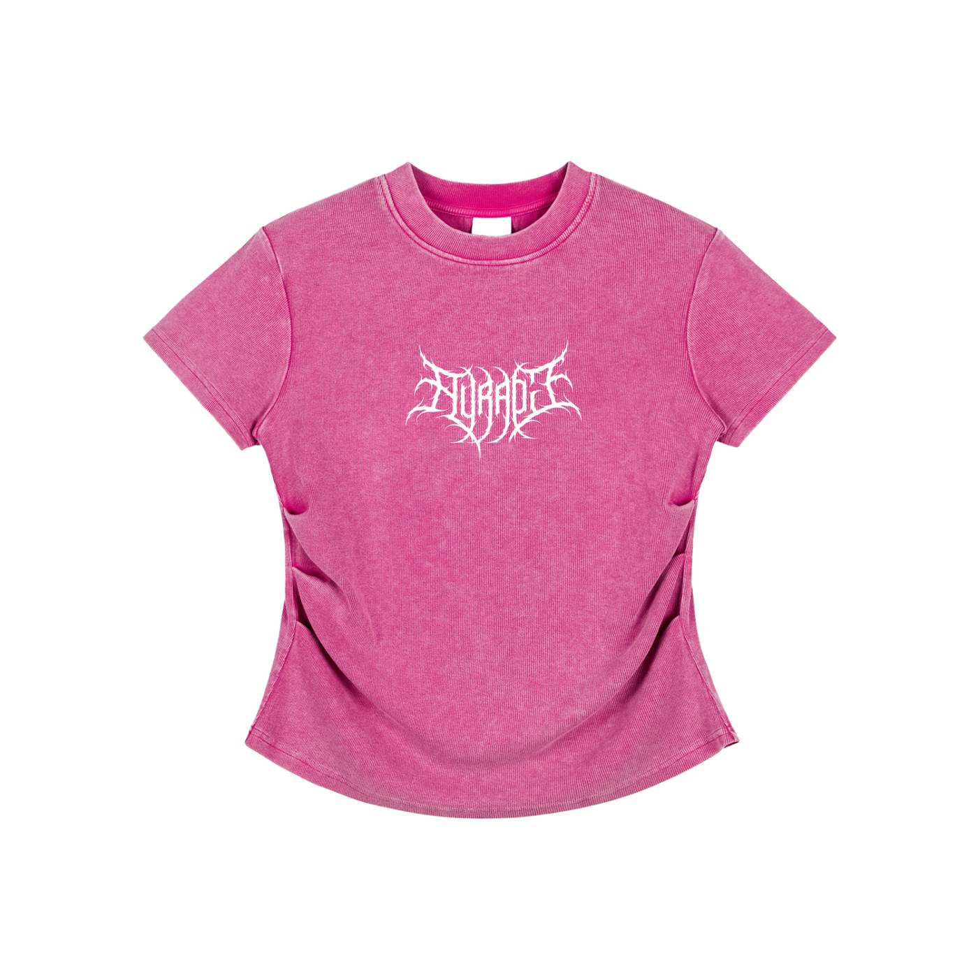 Pink Vintaged-Wash Bodycon cotton blend T-shirt for women with short sleeves and printed front design