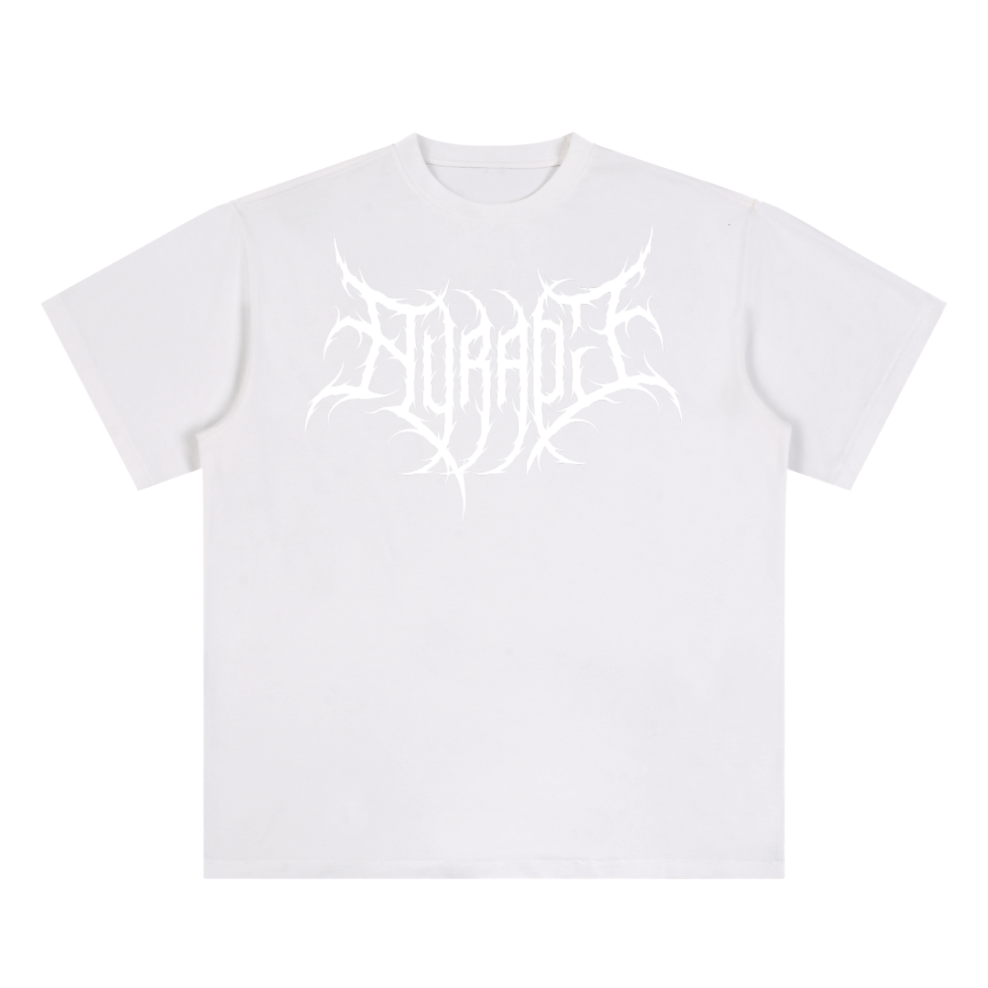 Unisex white Essential T-Shirt with loose fit, round neck, short sleeves, and cotton fabric featuring a white graphic print on front