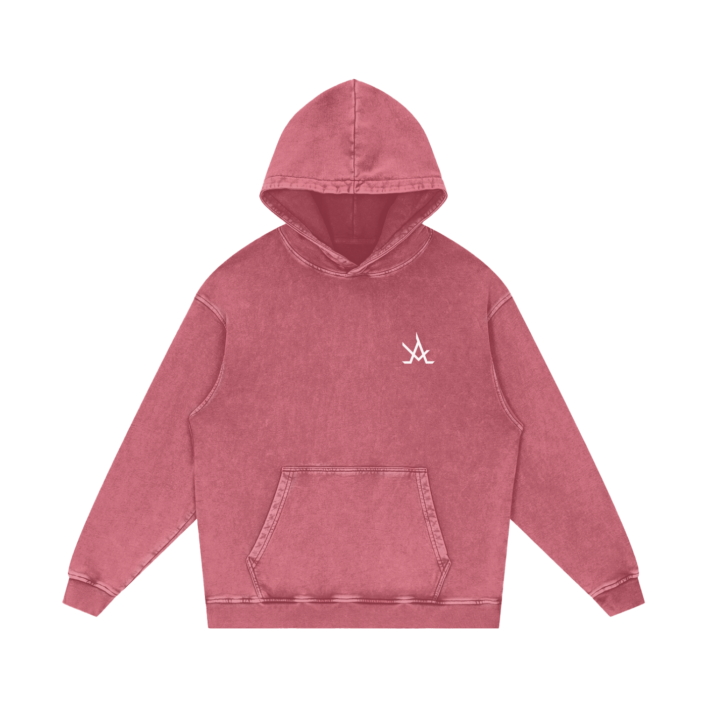 oversized pullover hoodie in pink acid wash with front pocket and hood, vintage-style cozy sweatshirt made of 100% cotton
