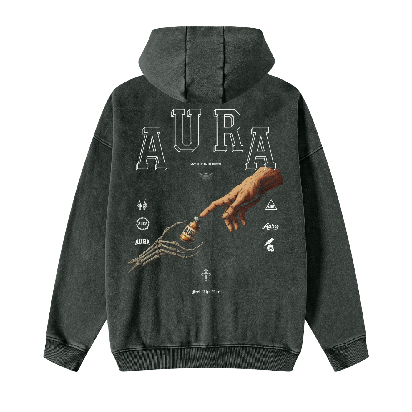 Aura Dirty Washed Zip-Up Fleece Hoodie – Retro Distressed Street Style Hooded Jacket - Aura Linen