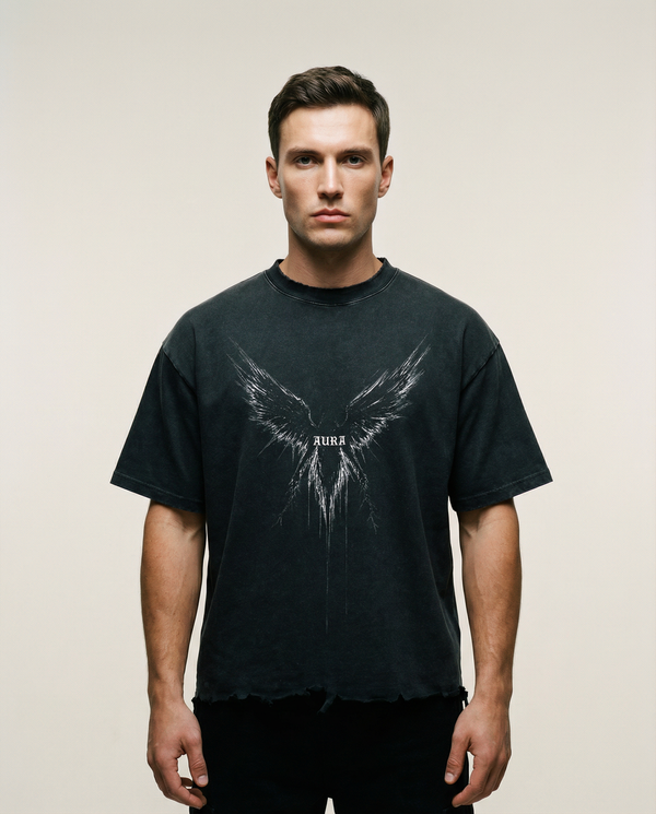 Angel Aura Snow Wash Raw-Hem Boxy T-shirt
