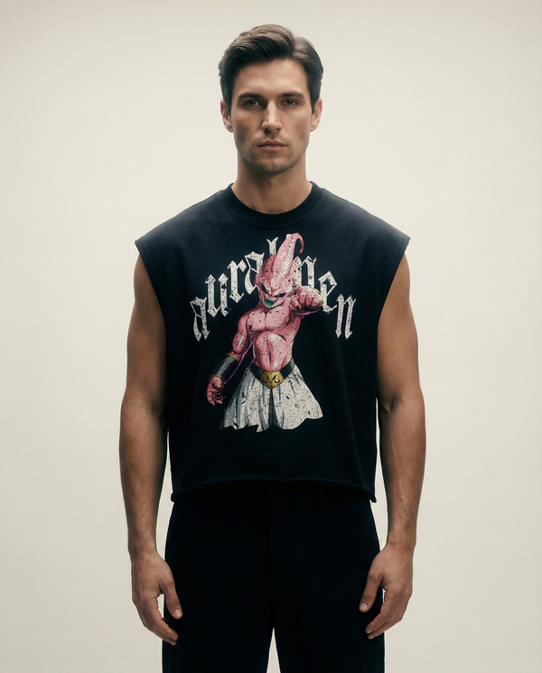 French Terry Boxy Tank Top - Unisex Streetwear Dragon Ball Z Kid Buu Design