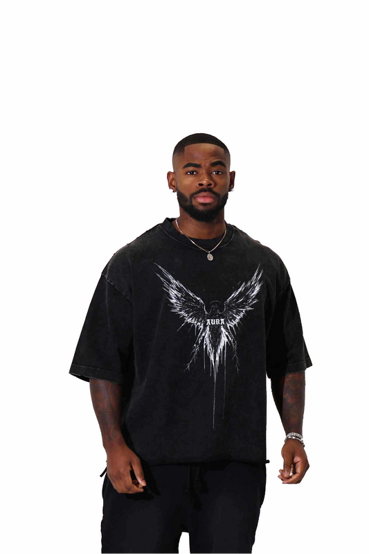 Angel Aura Snow Wash Raw-Hem Boxy T-shirt - Aura Linen