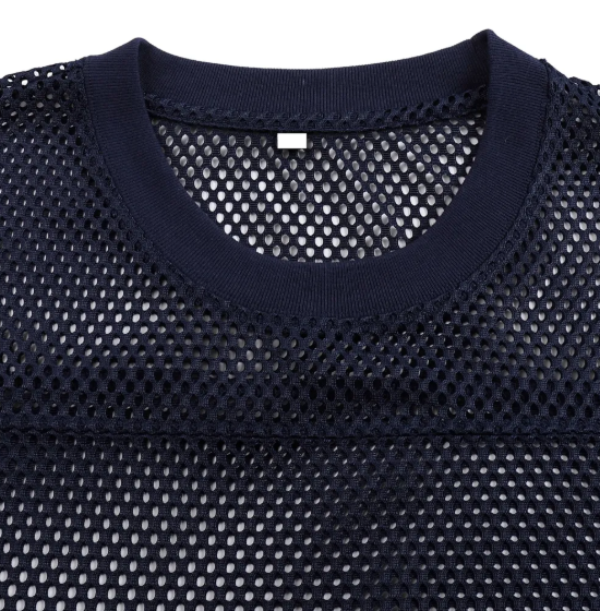 See-through Boxy Net premium unisex streetwear mesh jersey with round neck and short sleeves in black polyester