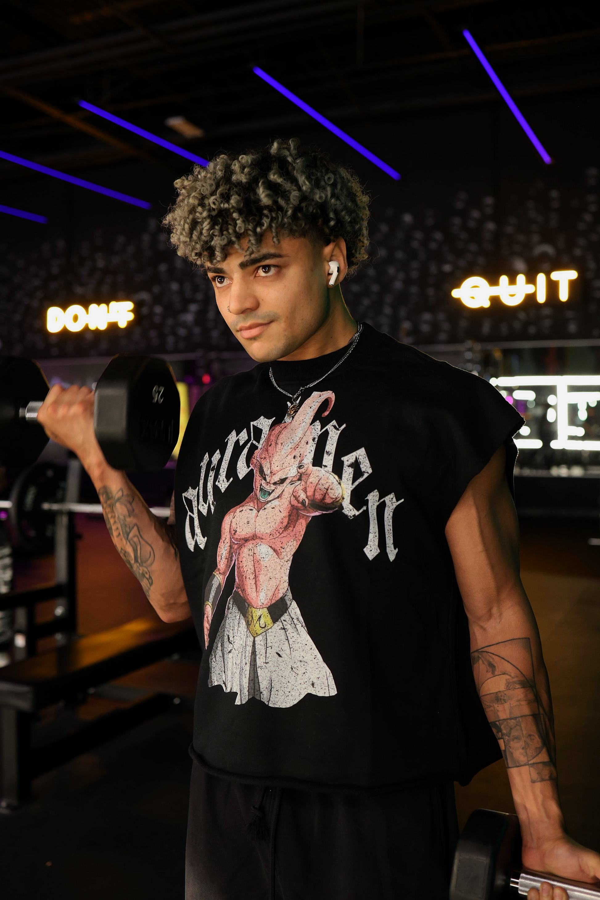 Unisex Anime Dragon Ball Z Kid Buu sleeveless tank top in black French Terry boxy fit for casual streetwear and workouts