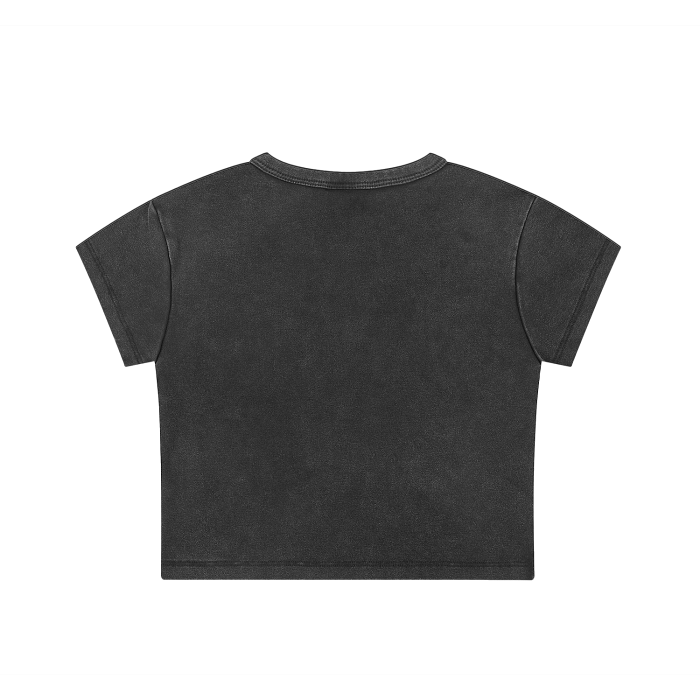 Black snow washed crop top for women with short sleeves and round neck, casual bodycon fit made of cotton blend