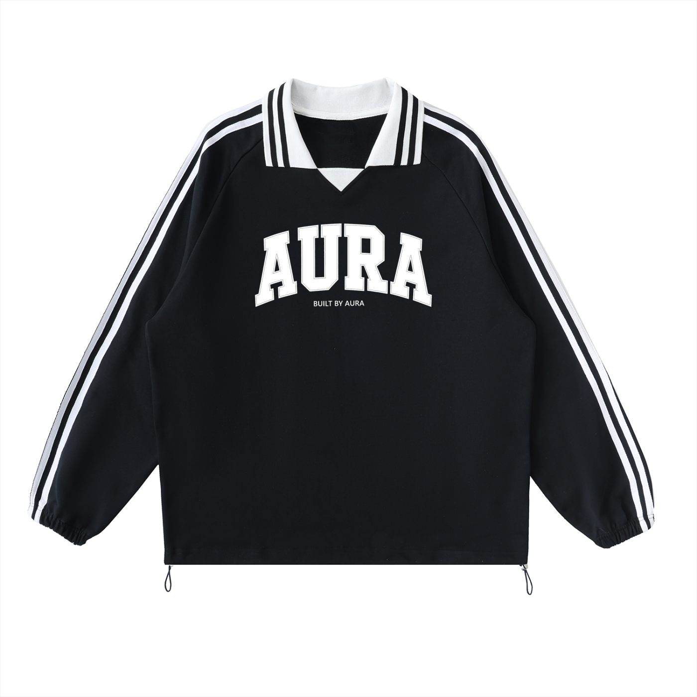 Contrast Striped Lapel Collar Sweatshirt - Aura Linen