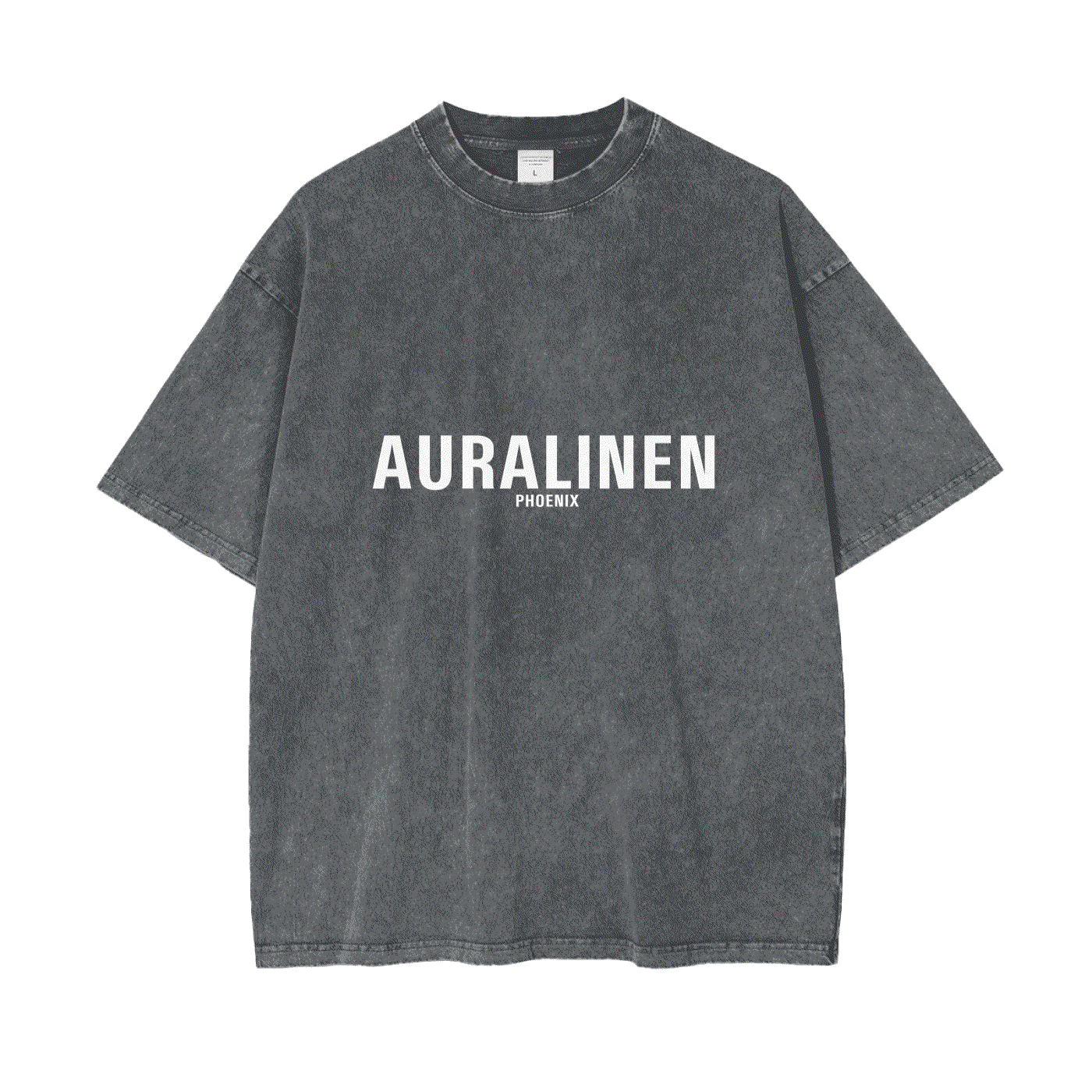 Aura Linen Phoenix Tee black washed cotton short sleeve casual loose fit t-shirt with white logo print