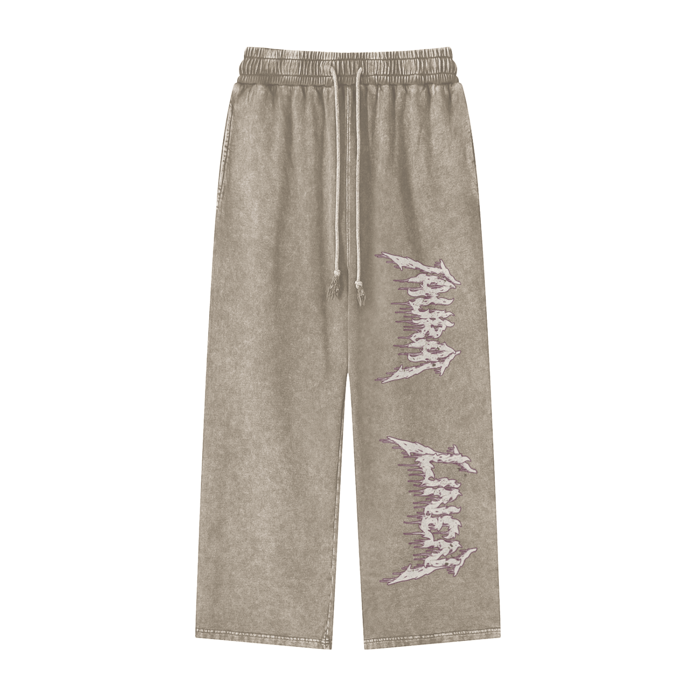 Loose fit frayed pants in thick 100% cotton fabric with rugged streetwear design and graphic print on leg