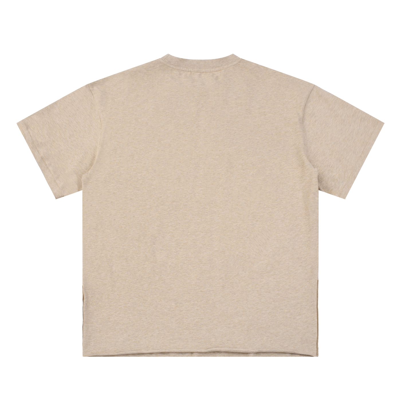 Unisex beige Essential T-Shirt made of 100% cotton with loose fit and round neck shown from back