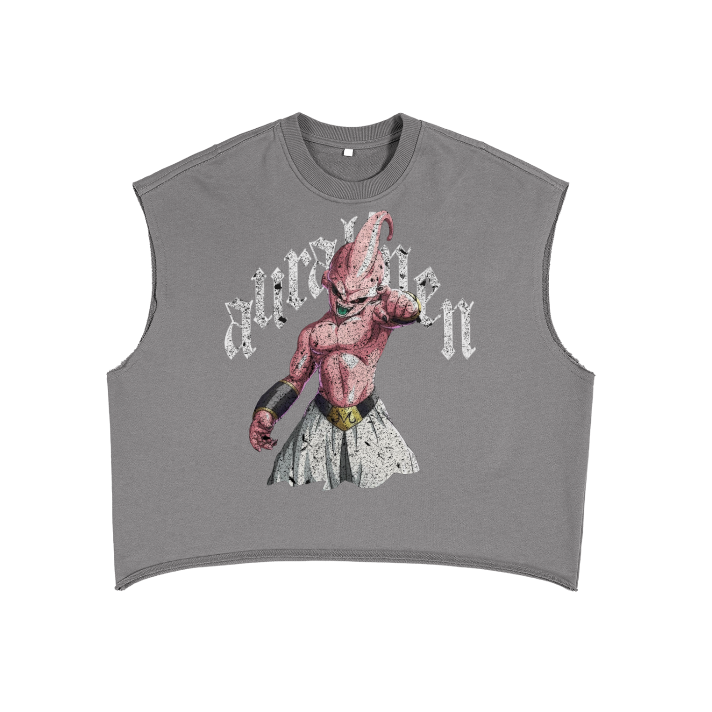 French Terry Boxy Tank Top - Unisex Streetwear Dragon Ball Z Kid Buu Design - Aura Linen