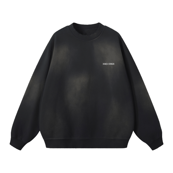 Angel crewneck sweater in black soft cotton blend with relaxed fit and subtle washed effect