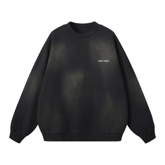 Angel crewneck sweater in black soft cotton blend with relaxed fit and subtle washed effect