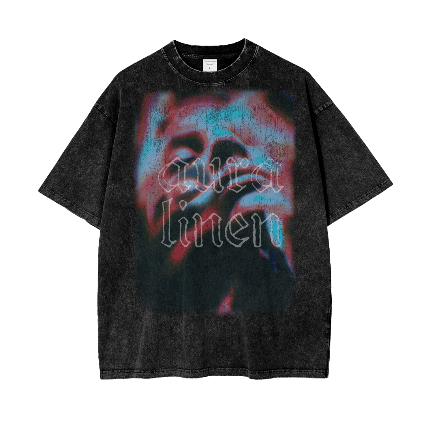 Black Feeling Aura Tee with colorful abstract graphic and loose fit streetwear style