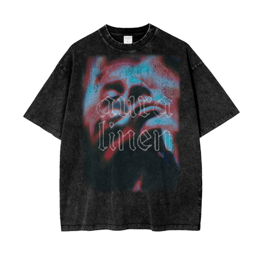 Black Feeling Aura Tee with colorful abstract graphic and loose fit streetwear style